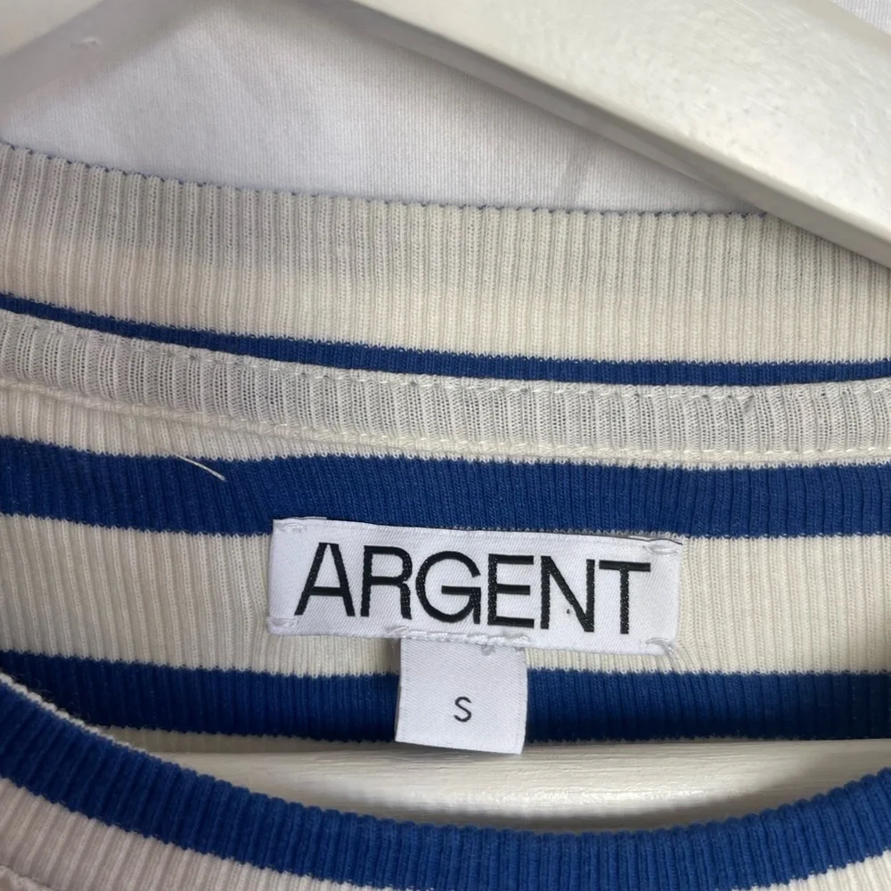 Argent Striped Long Sleeve Crew Neck Top Navy & White Ribbed Knit Capsule Size S